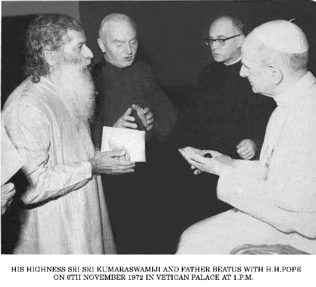 Shri Kumarswamiji in an audience at the Vatican with Pope Paul VI